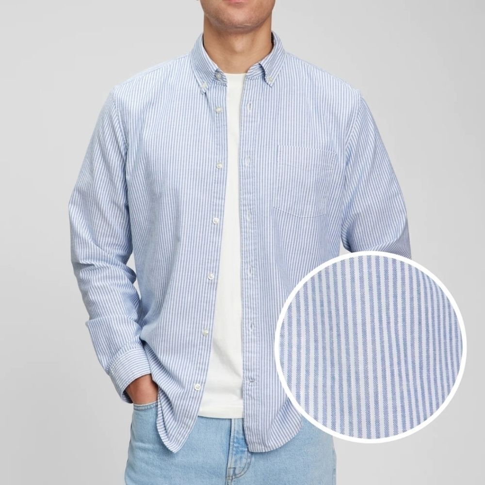 John Ashford Slim Fit Blue White Striped Button Up Casual Long Sleeve Shirt S